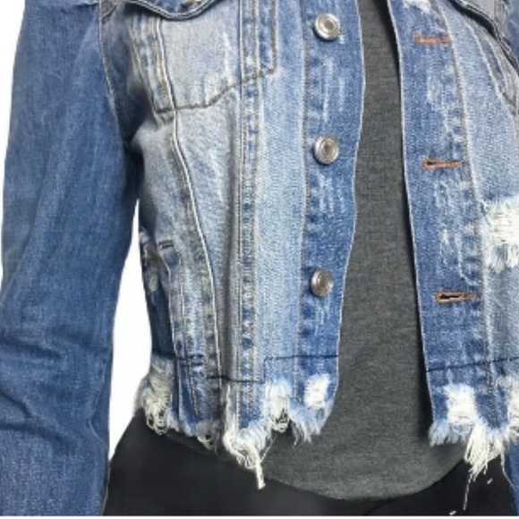 ZARA puffed Ripped Denim Jean Jacket - Picture 9 of 12